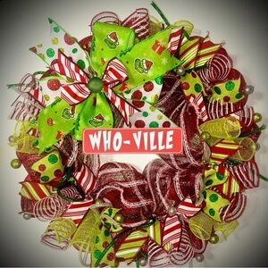 Grinch Christmas wreath mesh Large 22 inch handmade grinch decorations